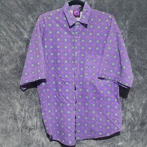 VTG 90s TOMATO Brand Purple Medallion Geometric Print Short Sleeve Mens XL TALL